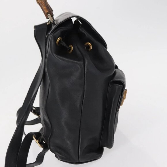 GUCCI Bamboo Backpack Leather Black Gold main image 5